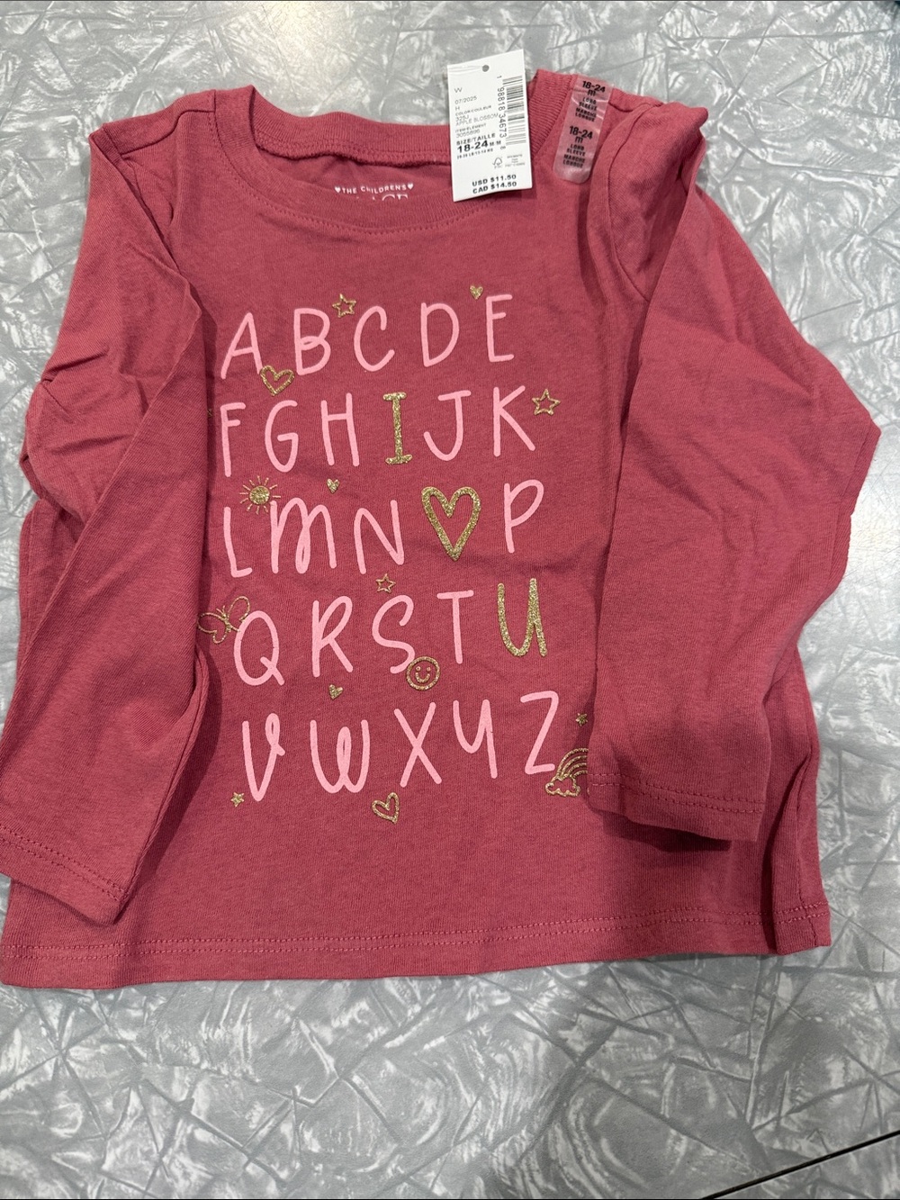 The Children's Place Pink Long-Sleeve Alphabet Tee with Gold Accents